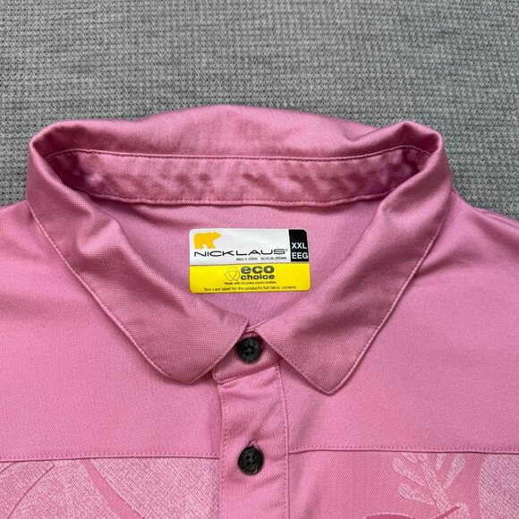 Nicklaus Mens Pink Hibiscus Pattern Golf Polo Shirt Short Sleeve Collared 2XL - Picture 5 of 10